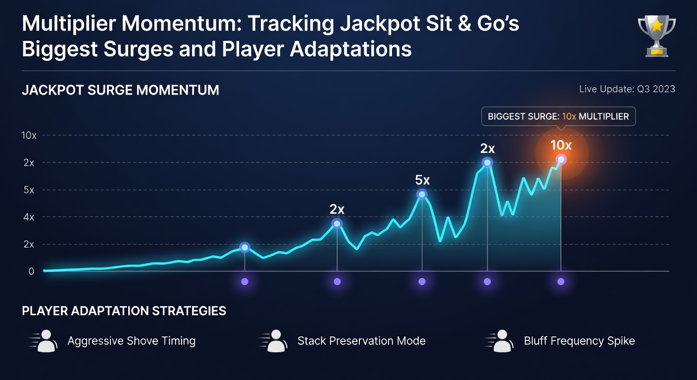 Grafik zeigt steigende Multiplier-Kurven in Jackpot Sit & Go-Turnieren mit markanten Surge-Phasen