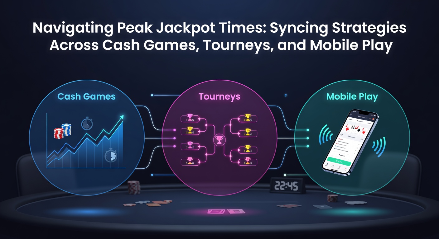 Grafik zeigt pulsierende Jackpot-Anzeigen auf Poker-Plattformen während Peak-Zeiten mit steigenden Beträgen und Spielerzahlen