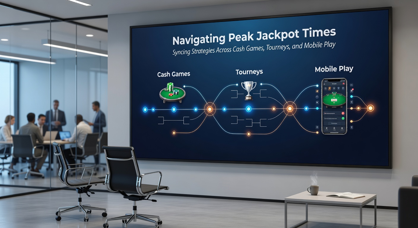Screenshot einer Poker-App mit simultanen Cash Game- und Turnier-Lobbys während eines Jackpot-Peaks, umringt von steigenden Balken und Timern